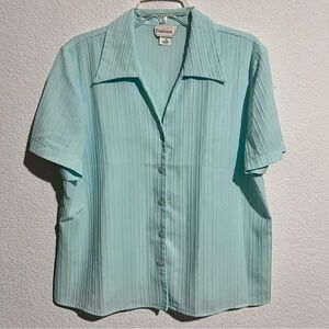 Tradition Robin's Egg Blue Ribbed Short Sleeve Blouse 18